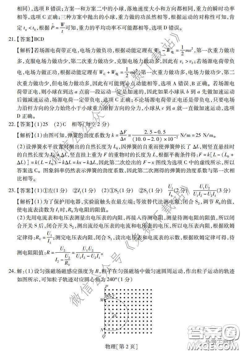 2020年普通高等學(xué)校招生全國統(tǒng)一考試高考仿真模擬信息卷押題卷一物理答案