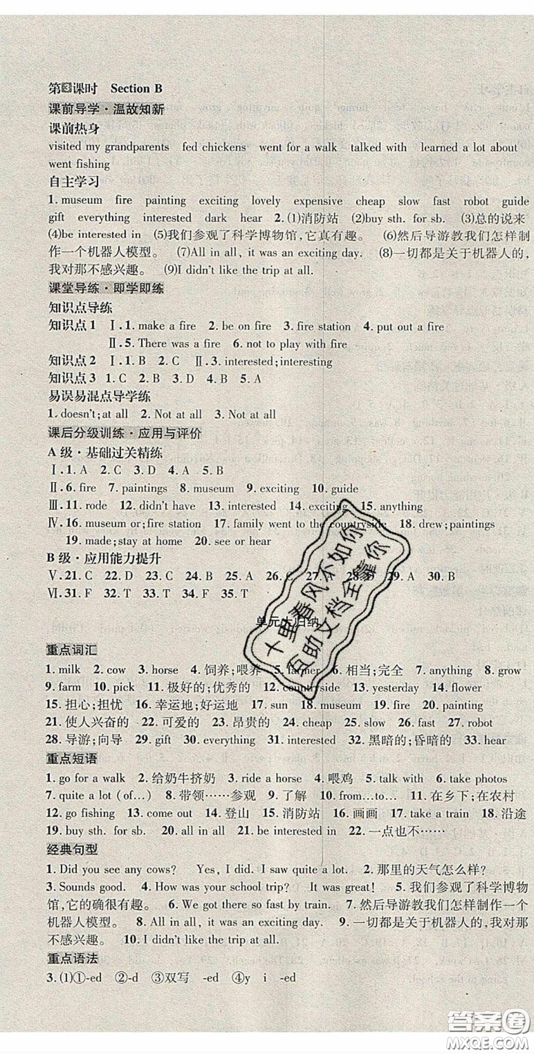 2020名校秘題全程導練導學案七年英語下冊人教版答案