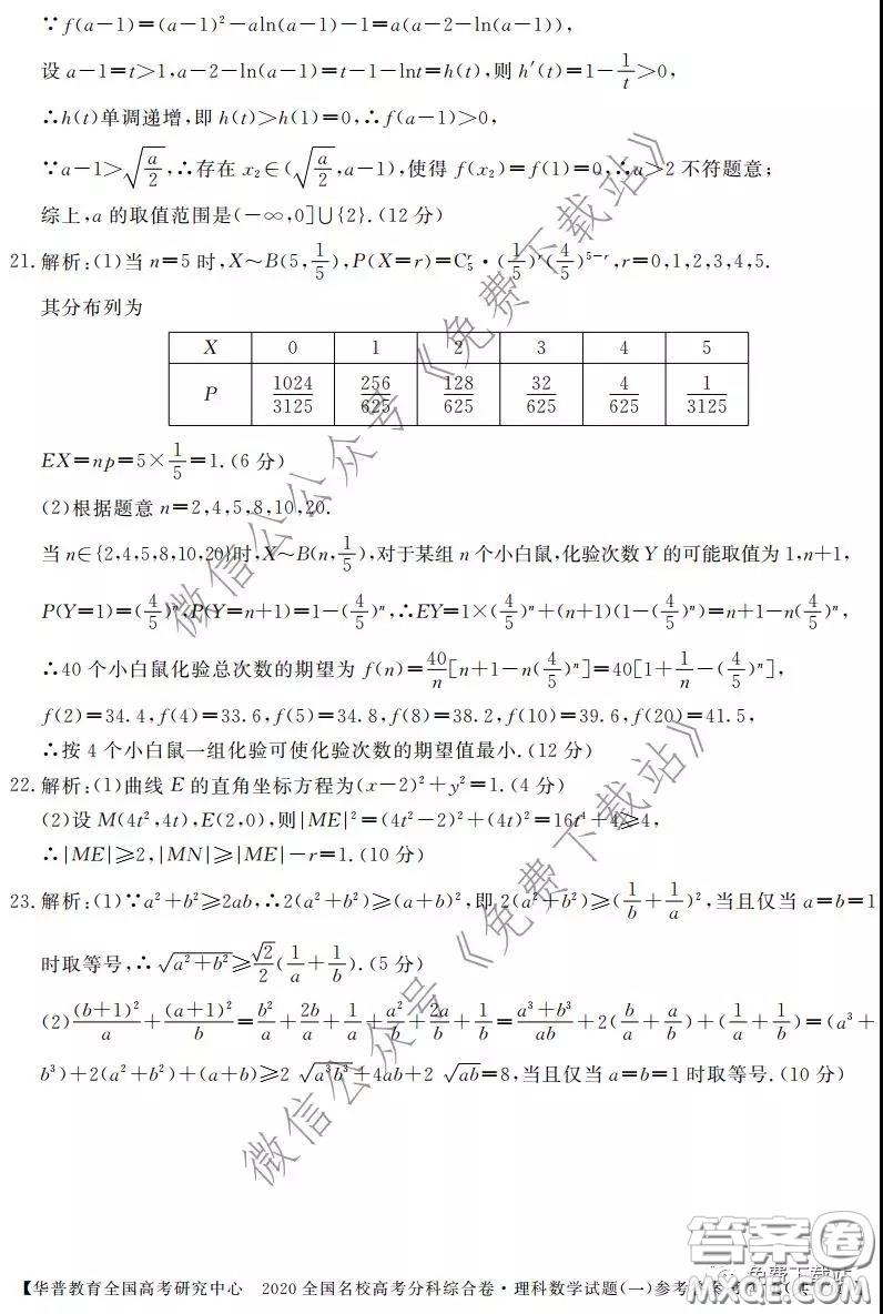 2020全國名校高考分科綜合卷理科數(shù)學(xué)試題及答案