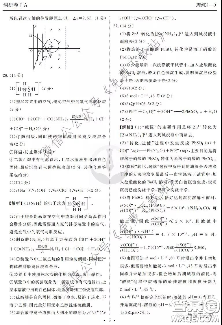 2020屆衡水金卷先享題調(diào)研卷一理科綜合答案