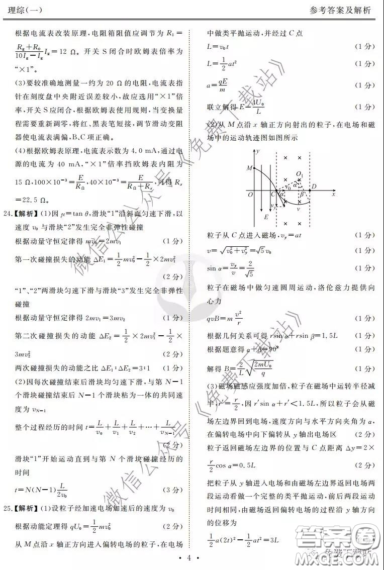 2020屆衡水金卷先享題調(diào)研卷一理科綜合答案