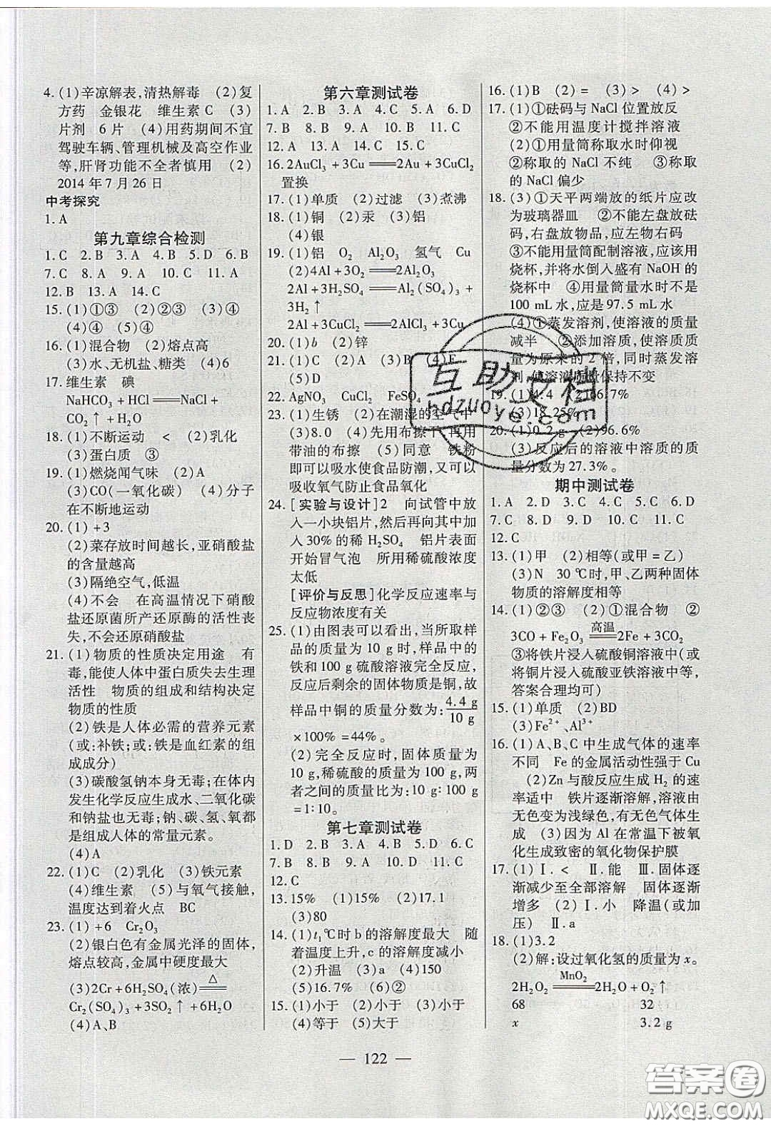 2020自主訓(xùn)練九年級(jí)化學(xué)下冊(cè)科粵版答案