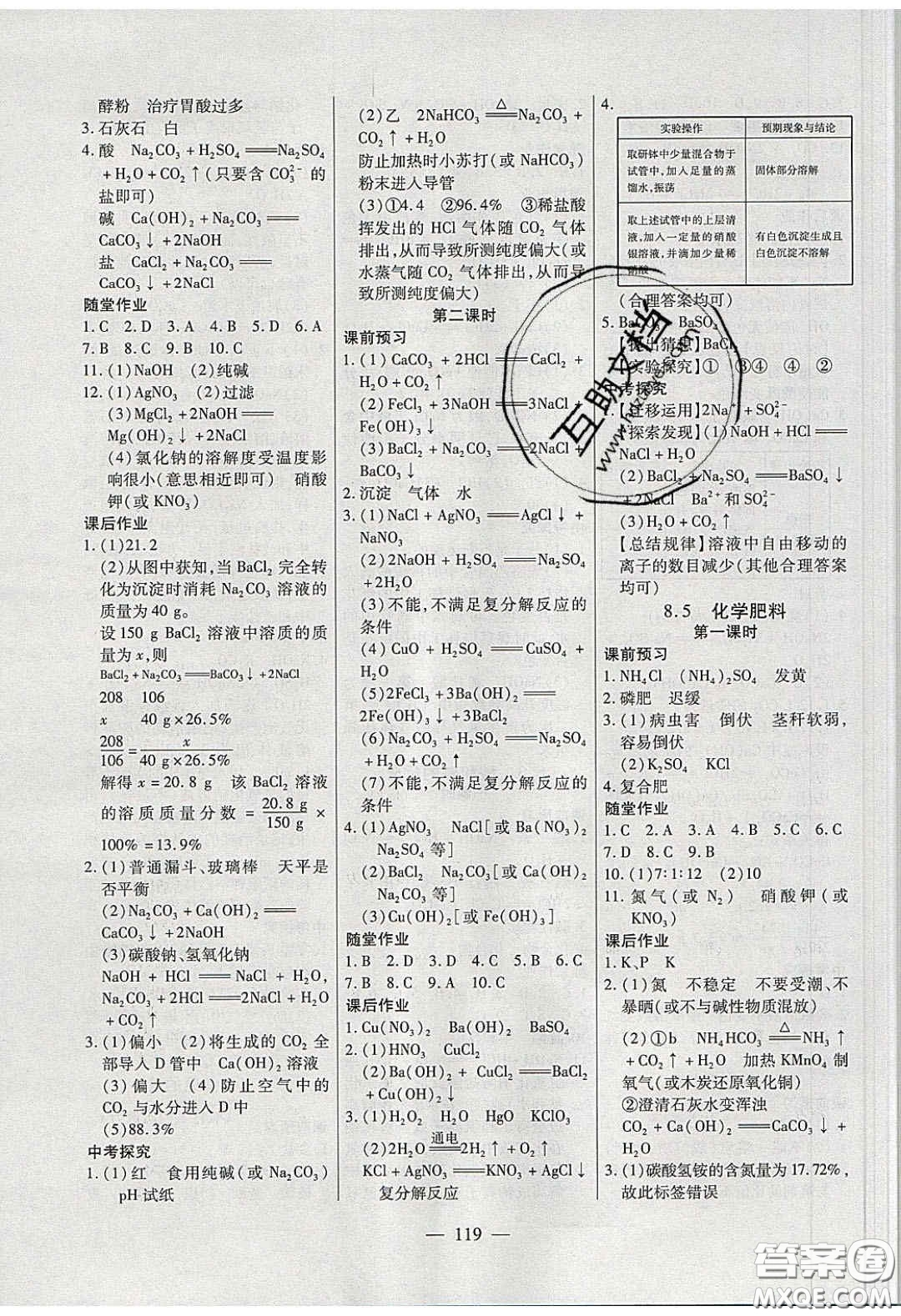 2020自主訓(xùn)練九年級(jí)化學(xué)下冊(cè)科粵版答案