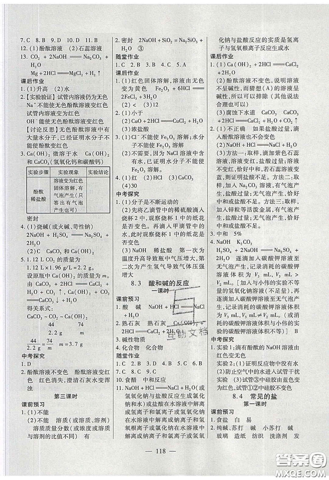 2020自主訓(xùn)練九年級(jí)化學(xué)下冊(cè)科粵版答案