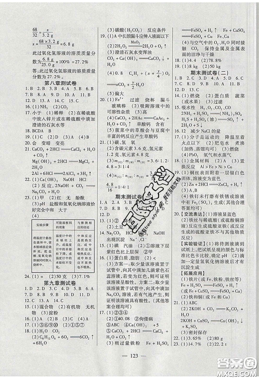 2020自主訓(xùn)練九年級(jí)化學(xué)下冊(cè)科粵版答案