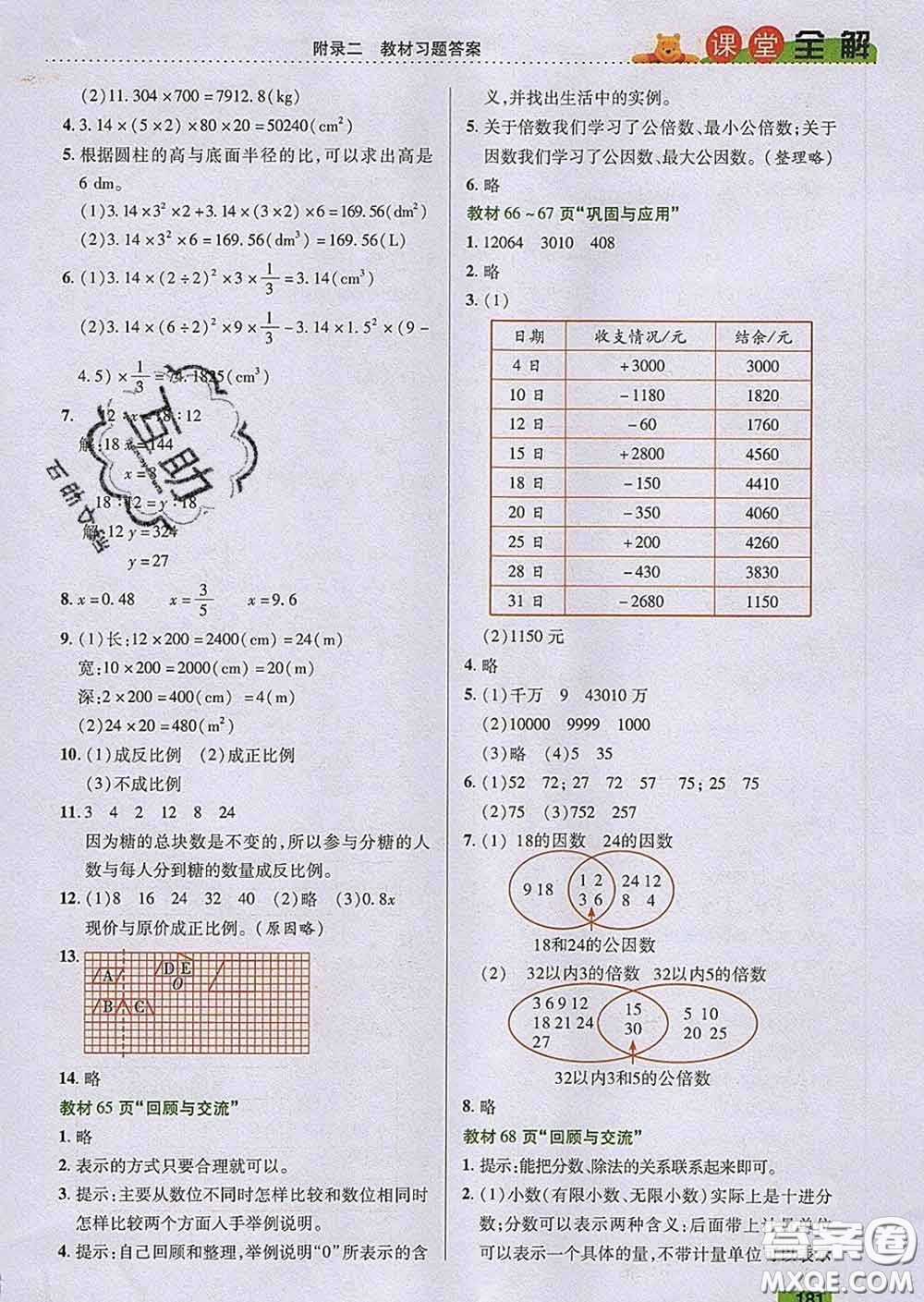 2020新版跳跳熊小學特級教師課堂全解六年級數(shù)學下冊北師版答案