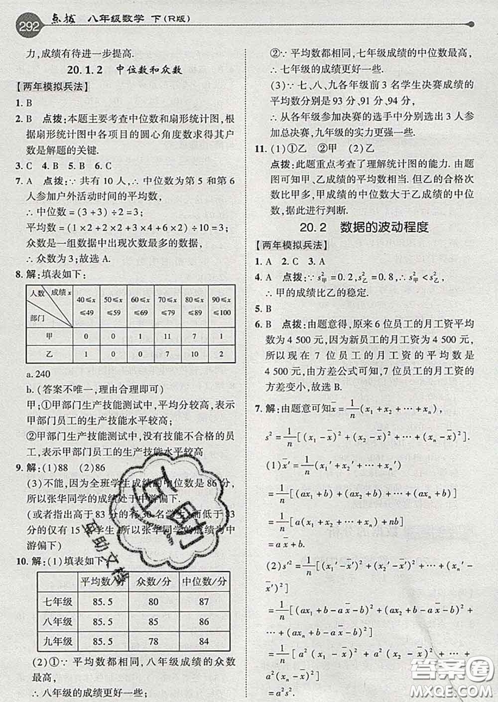 吉林教育出版社2020春特高級教師點撥八年級數(shù)學(xué)下冊人教版答案