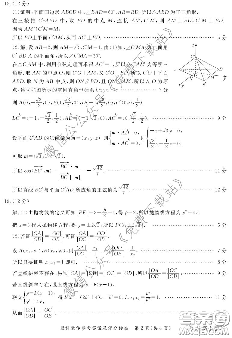 2020年湛江市高三網(wǎng)絡(luò)教學(xué)訓(xùn)練題二理科數(shù)學(xué)題及答案