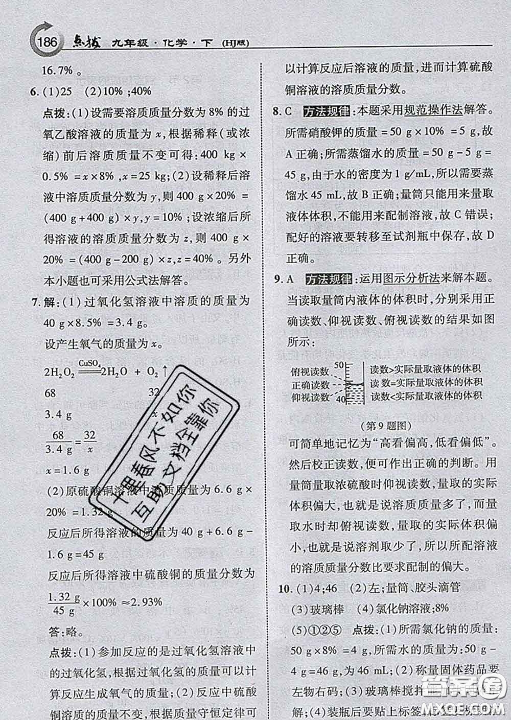 吉林教育出版社2020春特高級教師點撥九年級化學(xué)下冊滬教版答案