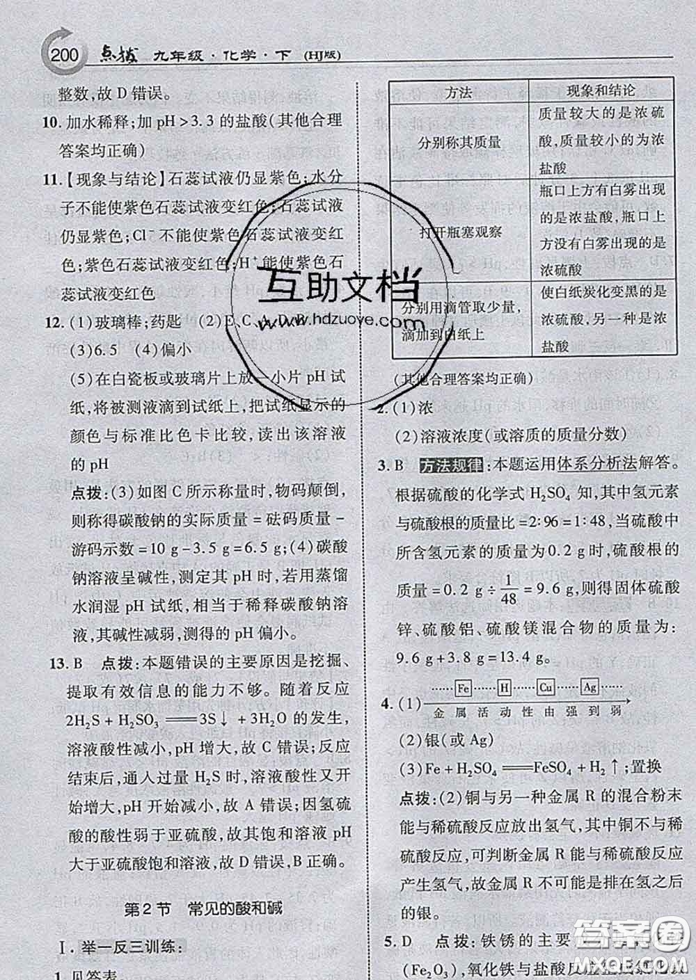 吉林教育出版社2020春特高級教師點撥九年級化學(xué)下冊滬教版答案
