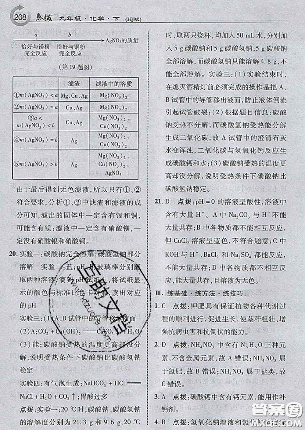 吉林教育出版社2020春特高級教師點撥九年級化學(xué)下冊滬教版答案