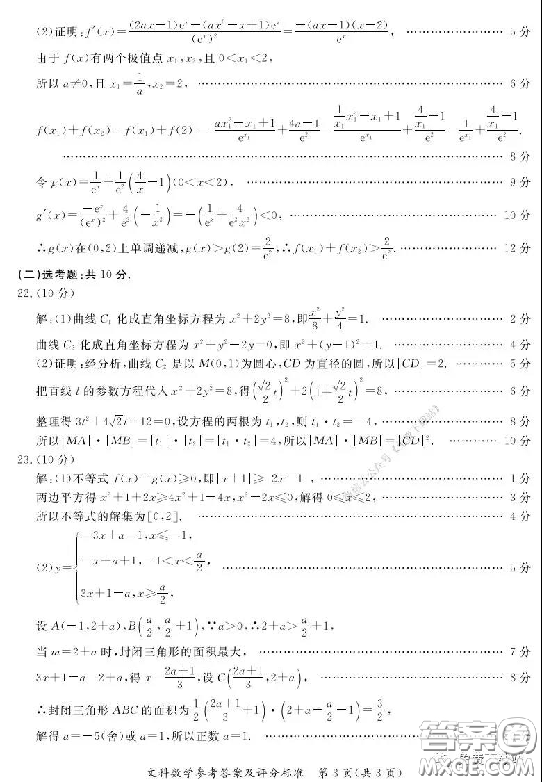 2020年湛江市高三網(wǎng)絡(luò)教學訓練題二文科數(shù)學題及答案