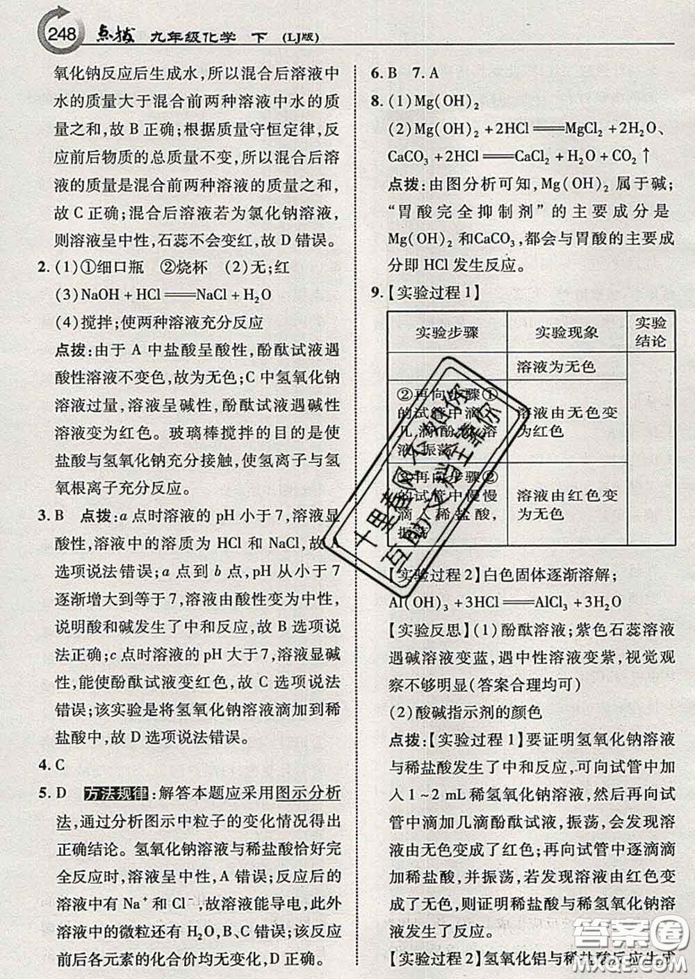 吉林教育出版社2020春特高級教師點撥九年級化學下冊魯教版答案
