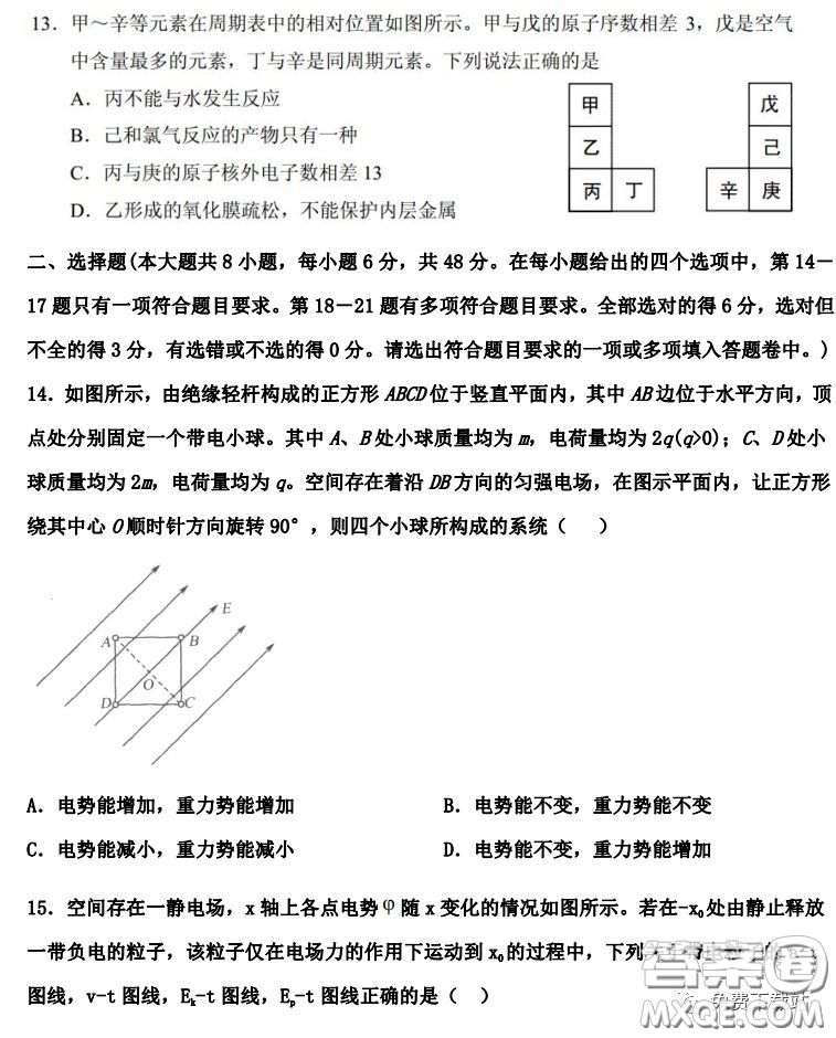 衡水中學2019-2020學年度第二學期高三年級二調(diào)考試理科綜合試題及答案