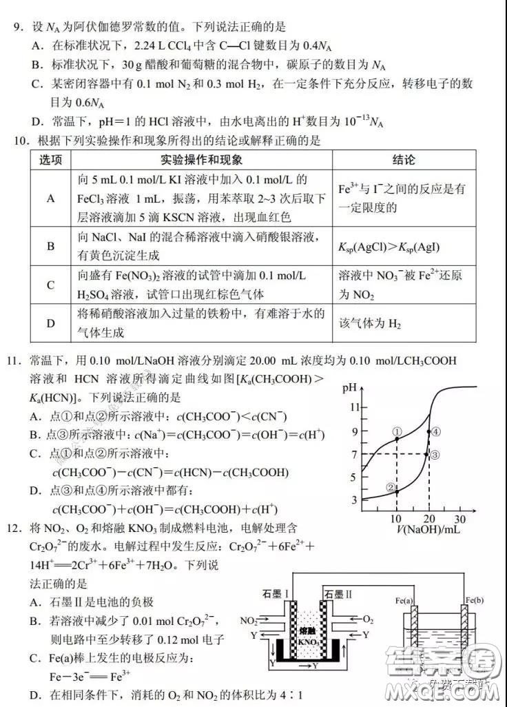 衡水中學2019-2020學年度第二學期高三年級二調(diào)考試理科綜合試題及答案