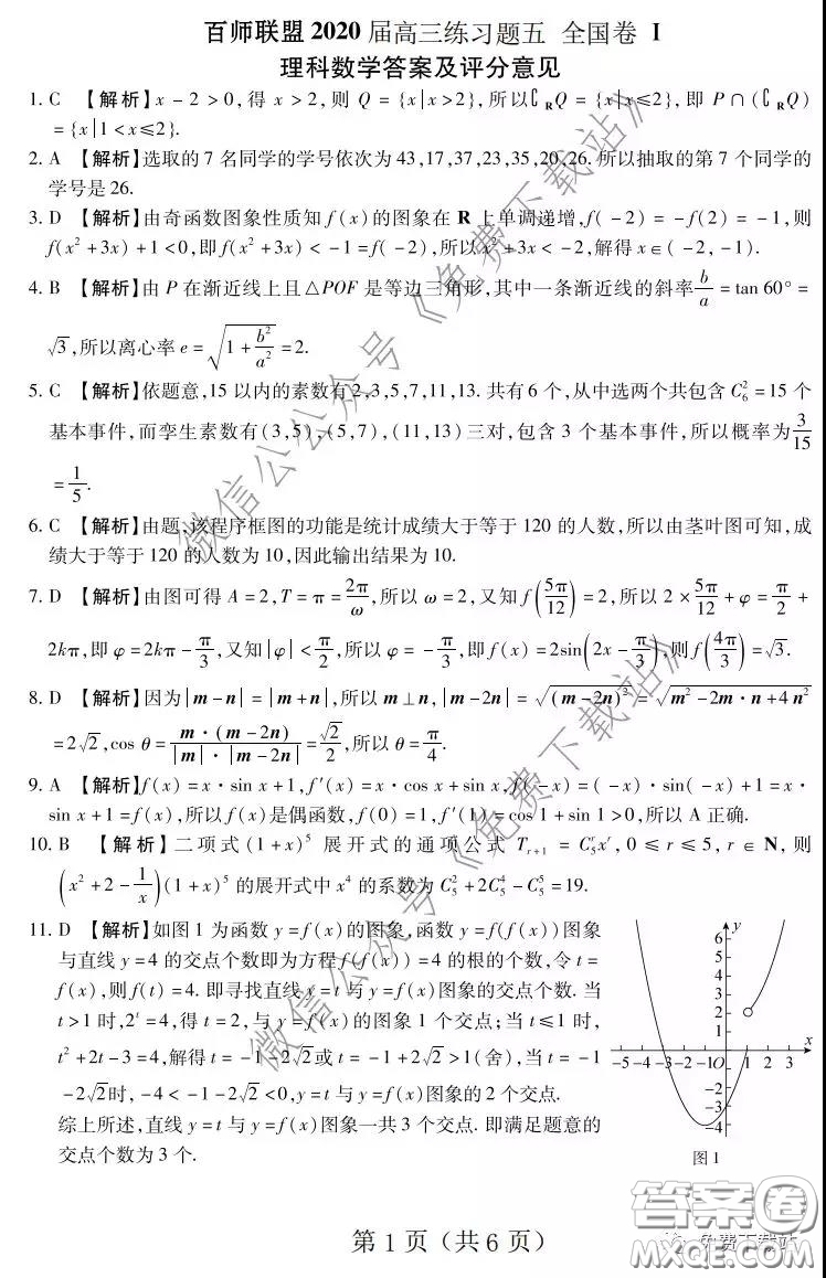 百師聯(lián)盟2020屆高三練習(xí)五全國(guó)卷I理科數(shù)學(xué)試題及答案