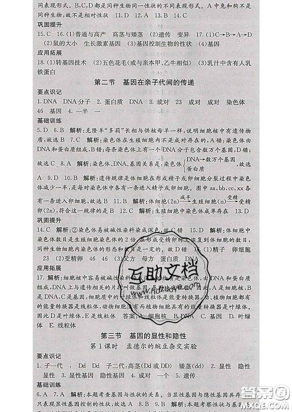 梯田文化2020春課堂點(diǎn)睛八年級(jí)生物下冊(cè)人教版答案
