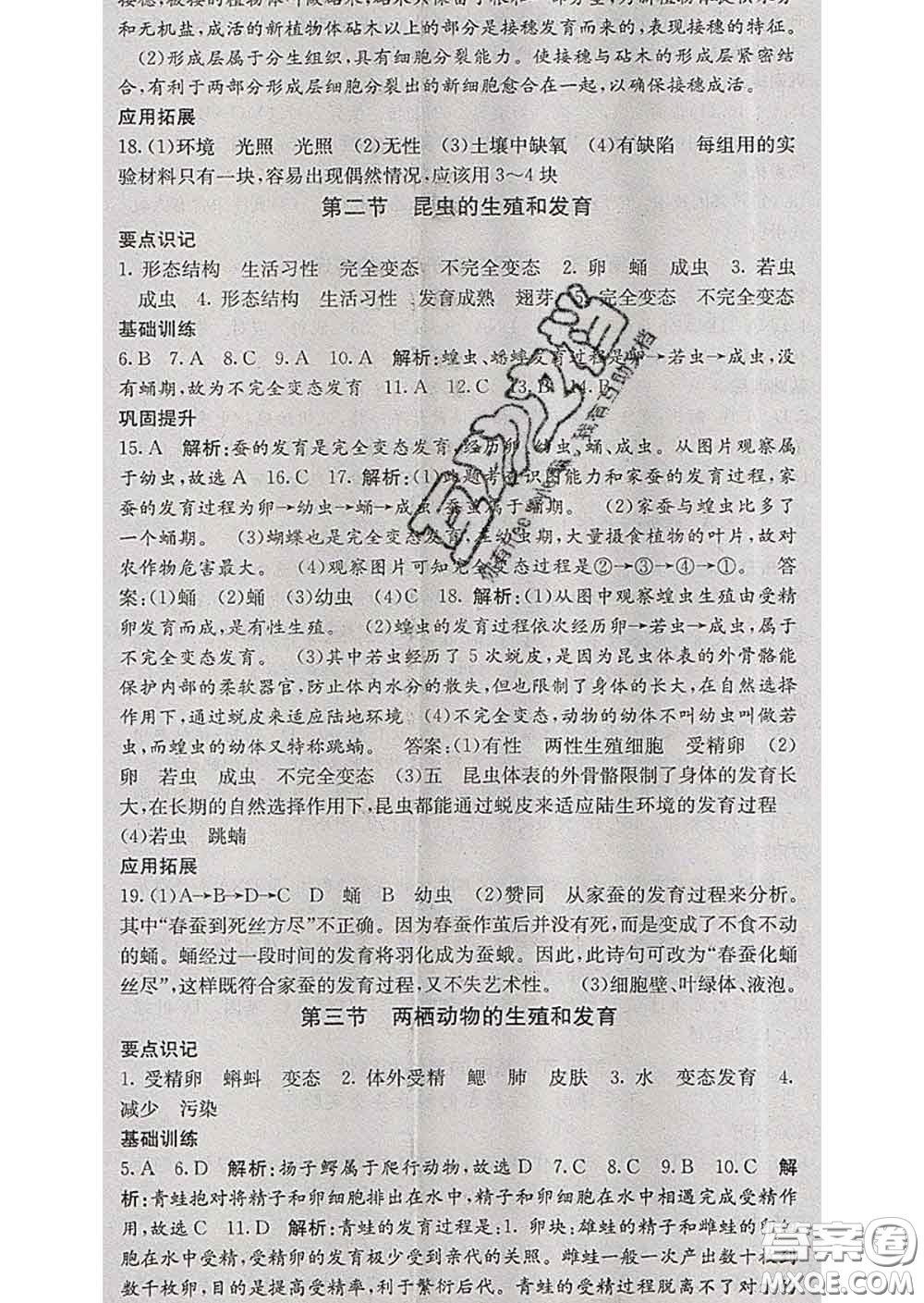 梯田文化2020春課堂點(diǎn)睛八年級(jí)生物下冊(cè)人教版答案