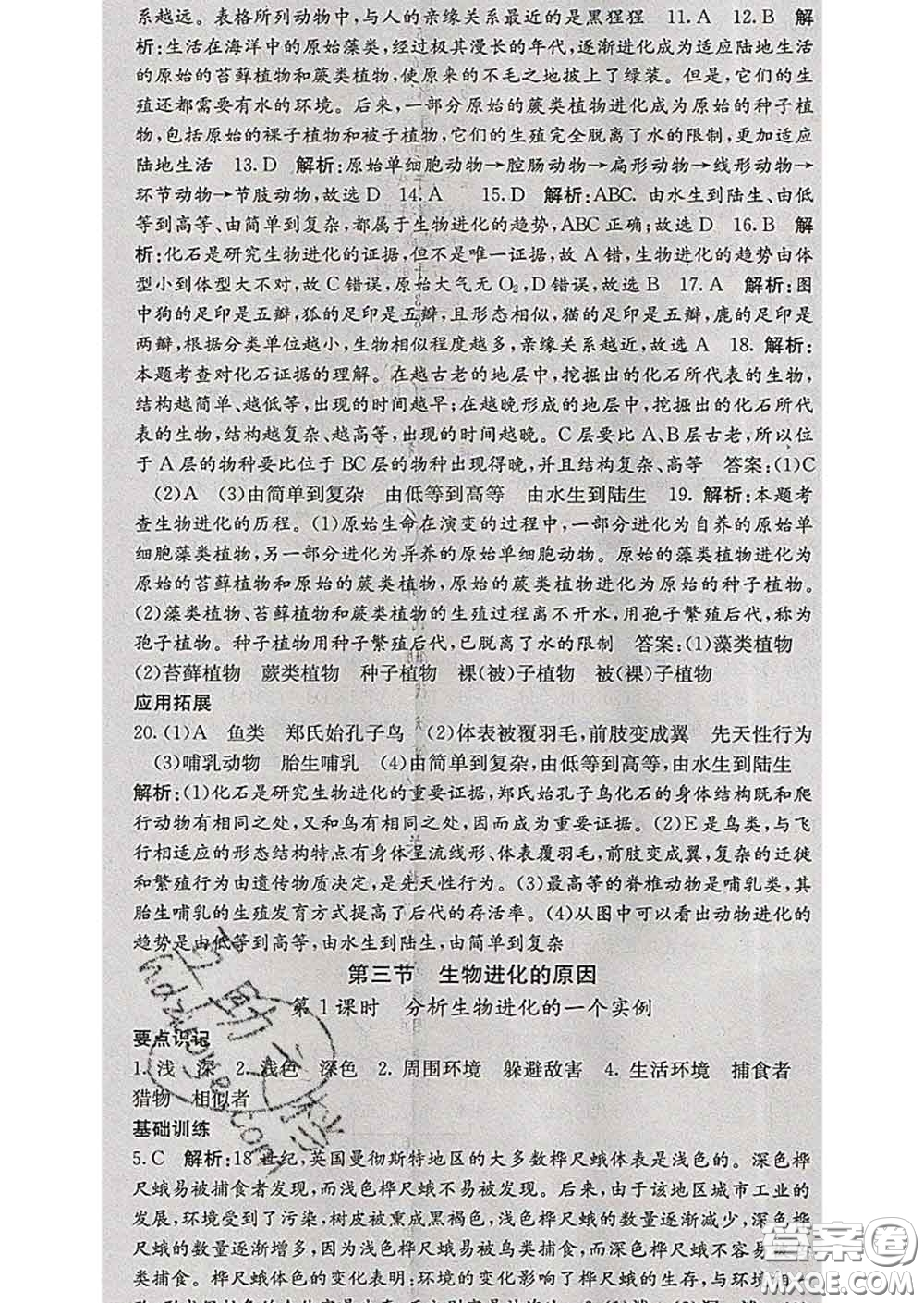 梯田文化2020春課堂點(diǎn)睛八年級(jí)生物下冊(cè)人教版答案