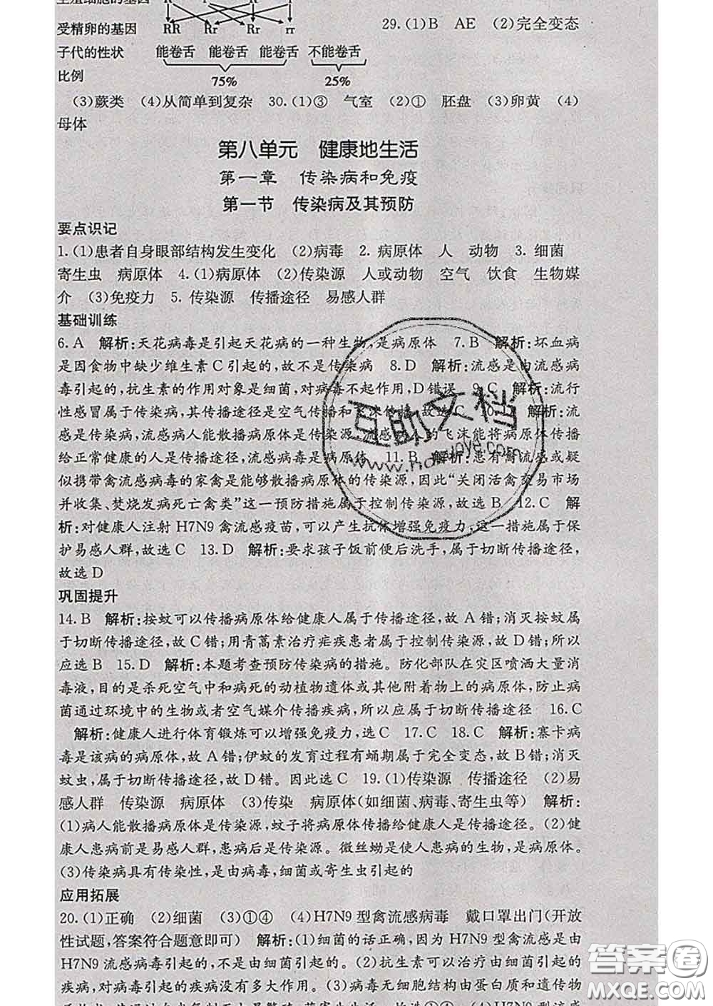 梯田文化2020春課堂點(diǎn)睛八年級(jí)生物下冊(cè)人教版答案