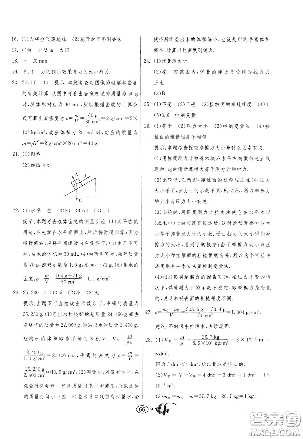 2020年考必勝名牌牛匹卷提優(yōu)名卷物理八年級下冊JSKJ江蘇科教版參考答案