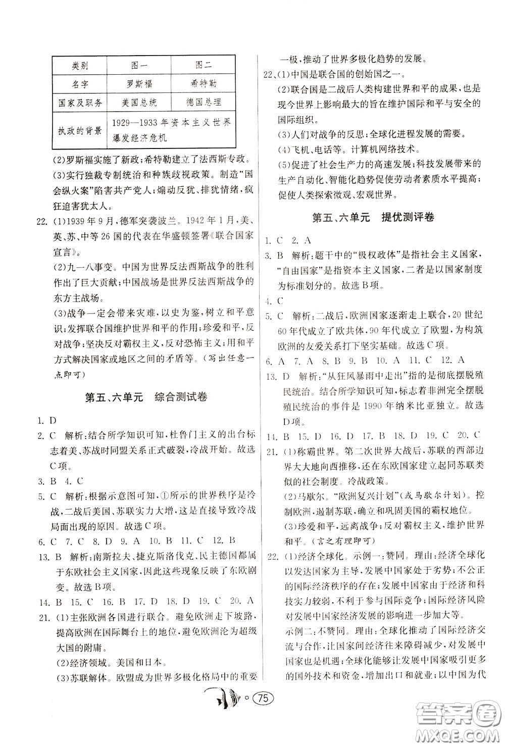 2020年考必勝名牌牛匹卷提優(yōu)名卷歷史九年級(jí)下冊(cè)RMJY人民教育參考答案
