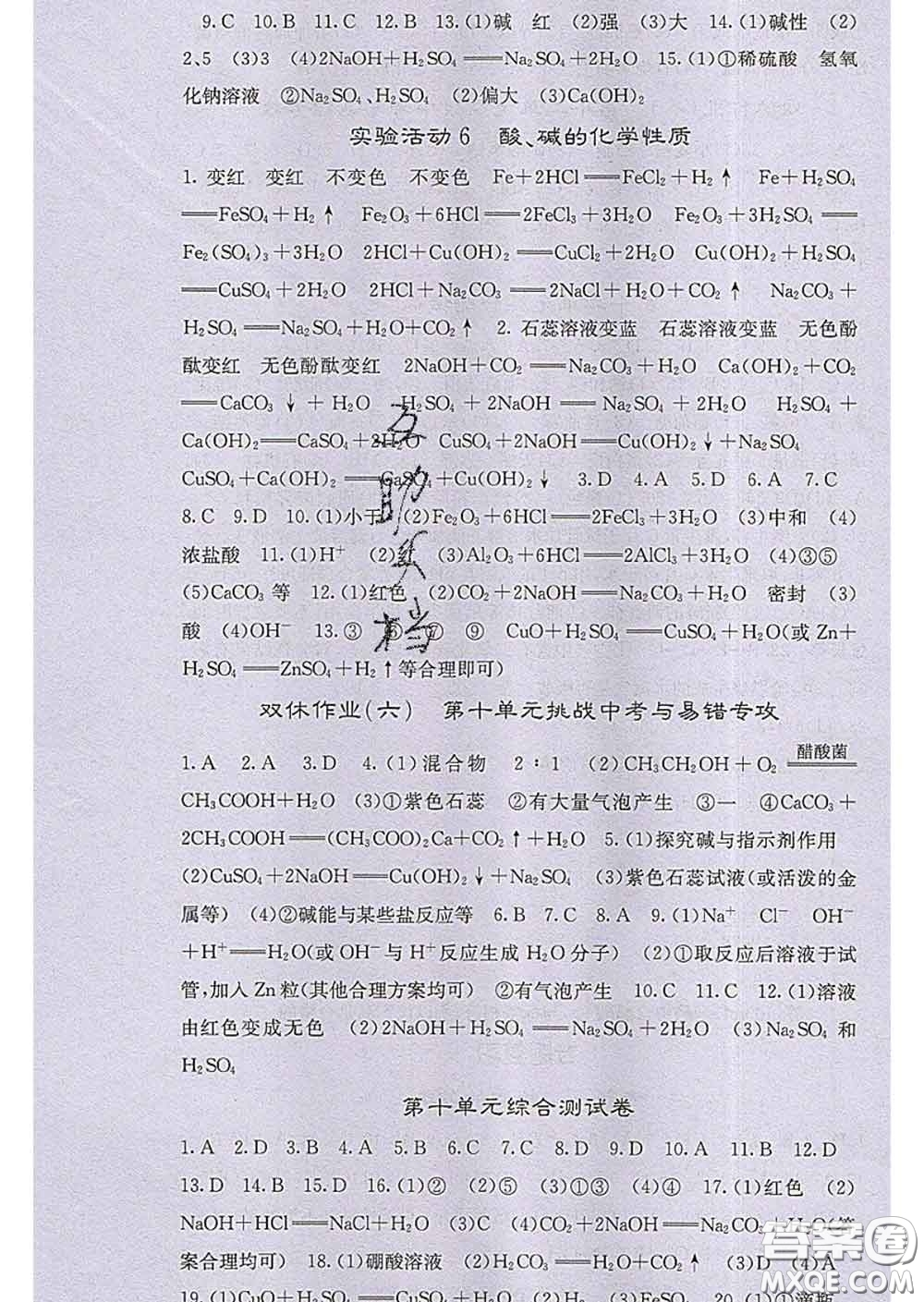 梯田文化2020春課堂點(diǎn)睛九年級(jí)化學(xué)下冊(cè)人教版答案