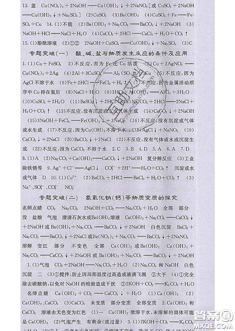 梯田文化2020春課堂點(diǎn)睛九年級(jí)化學(xué)下冊(cè)人教版答案