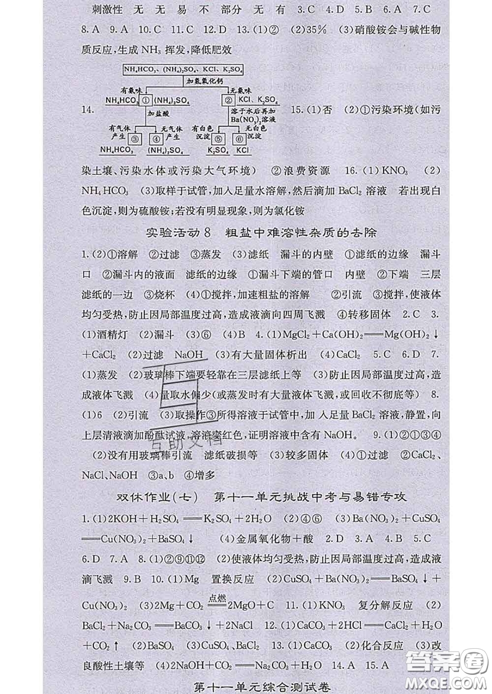 梯田文化2020春課堂點(diǎn)睛九年級(jí)化學(xué)下冊(cè)人教版答案