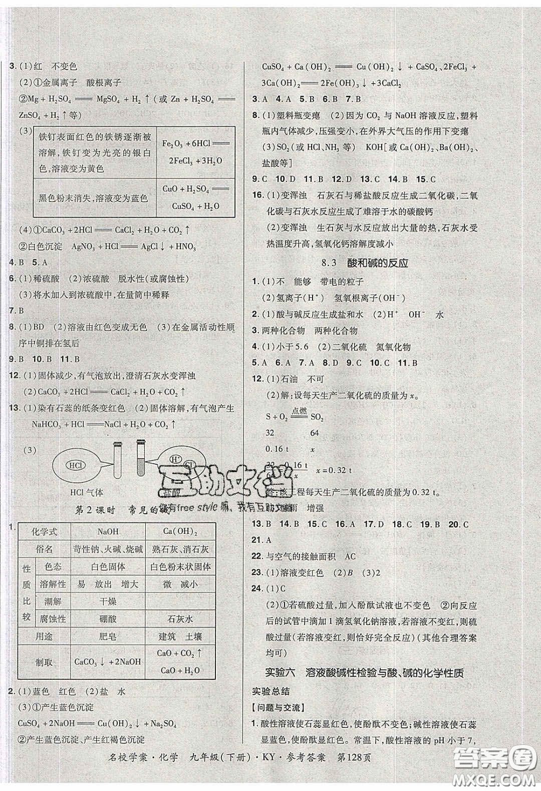 2020年國(guó)華作業(yè)本名校學(xué)案九年級(jí)化學(xué)下冊(cè)科粵版答案