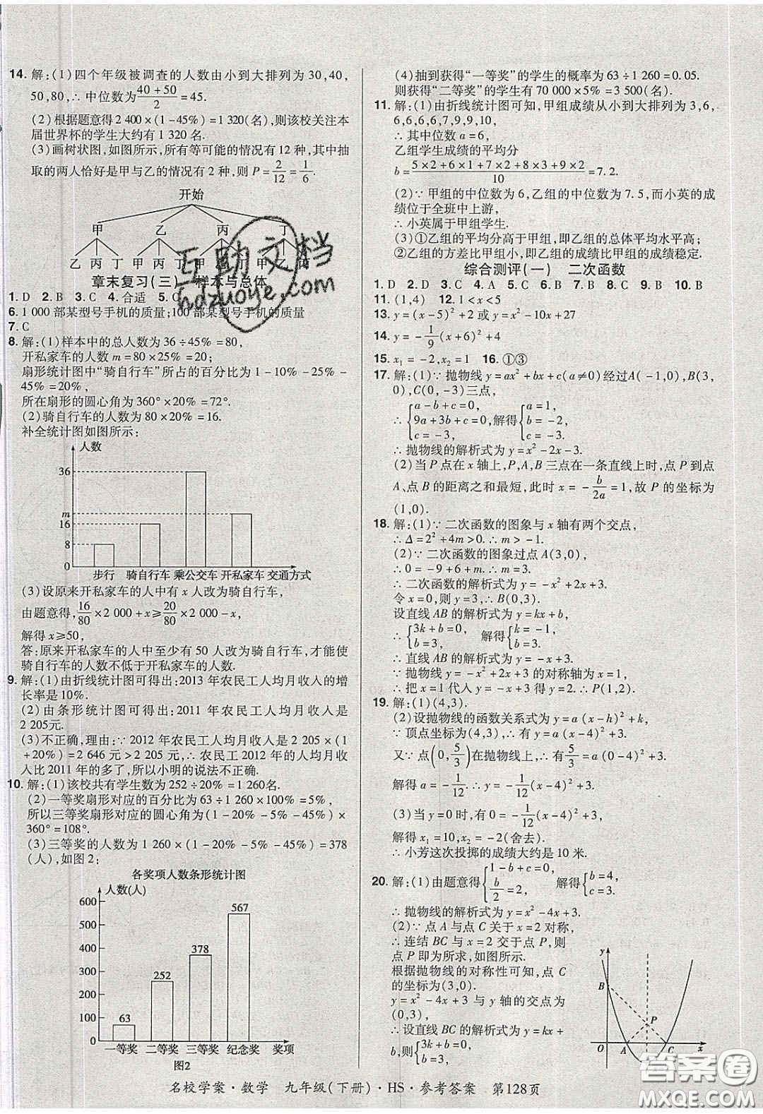 2020年國(guó)華作業(yè)本名校學(xué)案九年級(jí)數(shù)學(xué)下冊(cè)華師大版答案