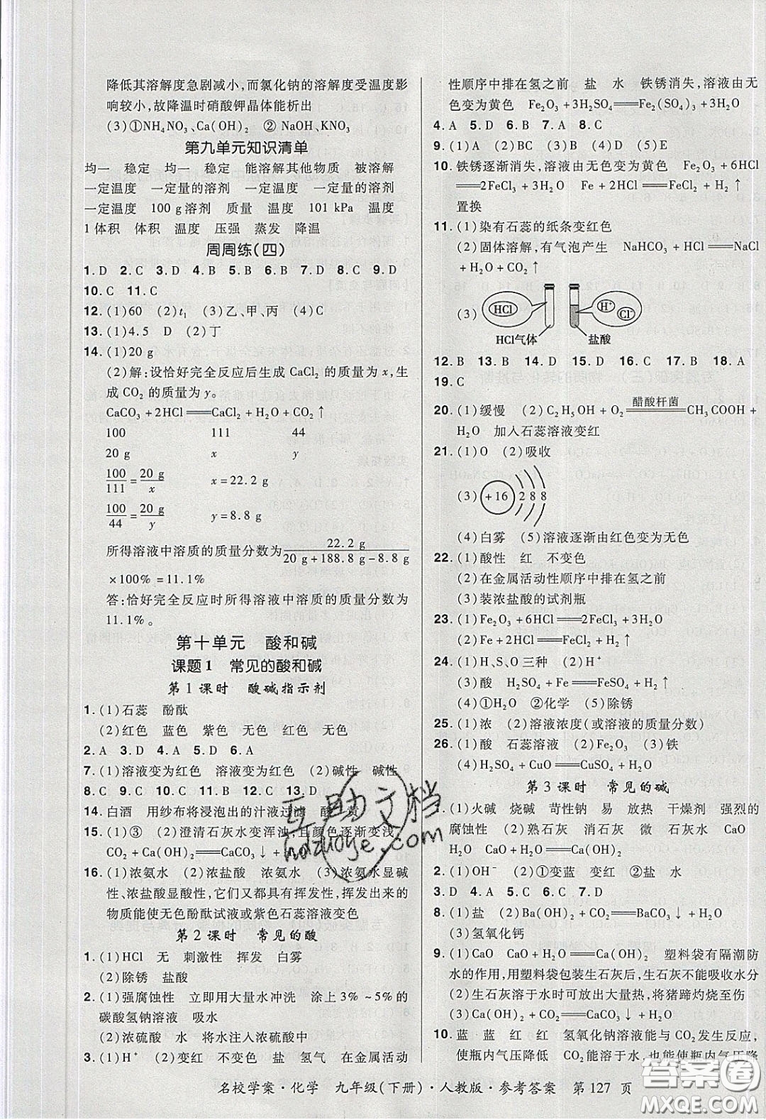 2020年國華作業(yè)本名校學(xué)案九年級化學(xué)下冊人教版答案