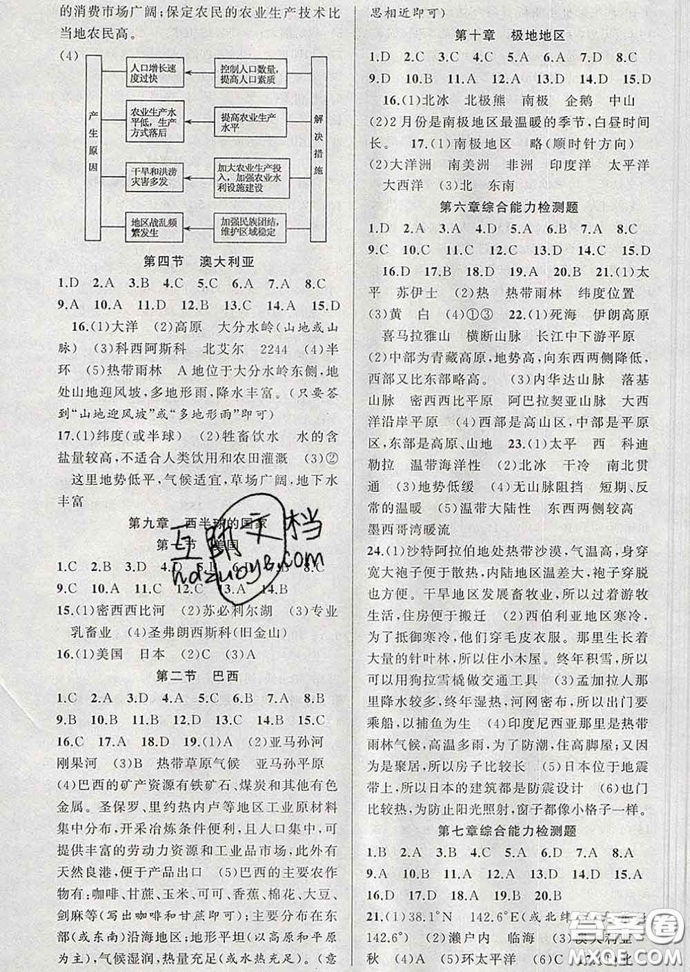 2020年黃岡金牌之路練闖考七年級(jí)地理下冊(cè)人教版答案