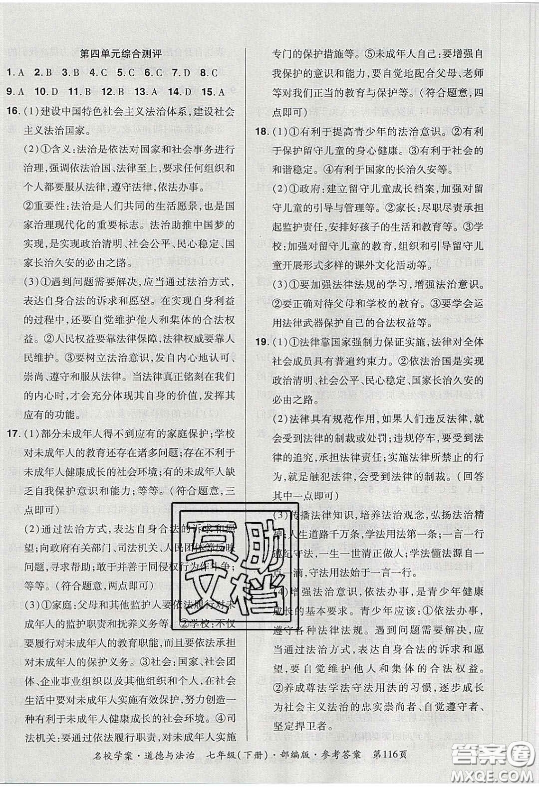 2020年國華作業(yè)本名校學案七年級道德與法治下冊人教版答案