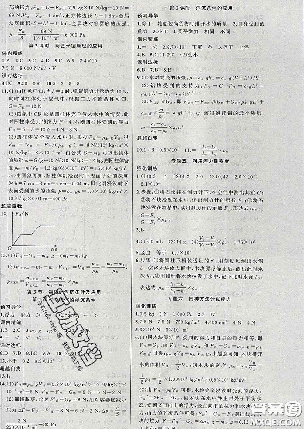 2020年黃岡金牌之路練闖考八年級物理下冊人教版答案