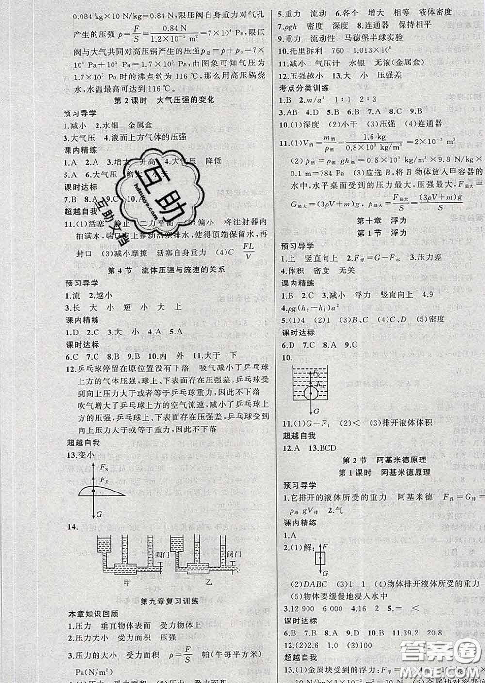 2020年黃岡金牌之路練闖考八年級物理下冊人教版答案