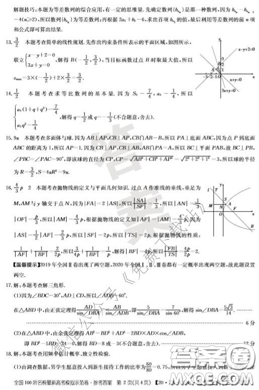  2020年全國100所名校最新高考模擬示范卷三文科數(shù)學(xué)答案