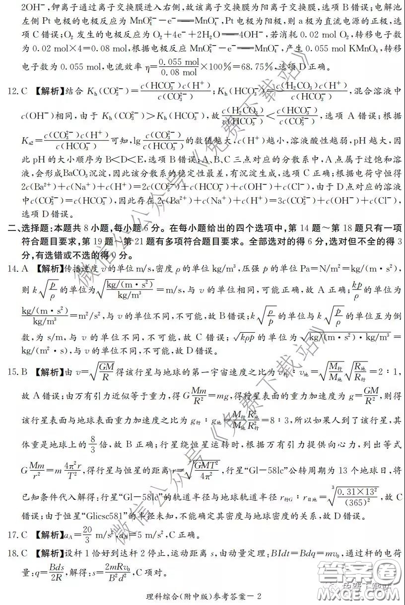 炎德英才大聯(lián)考湖南師大附中2020屆高三月考試卷六理科綜合試題及答案