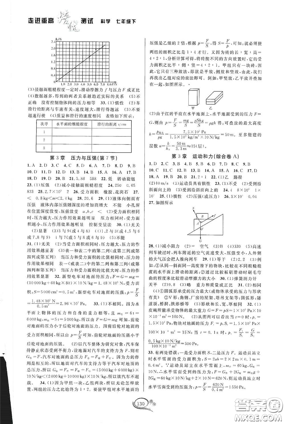 2020春走進(jìn)重高培優(yōu)測(cè)試七年級(jí)科學(xué)下冊(cè)浙教版答案