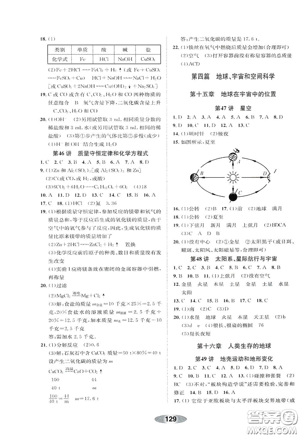 浙江教育出版社2020初中學(xué)業(yè)考試總復(fù)習(xí)科學(xué)解析本紹興專(zhuān)版答案