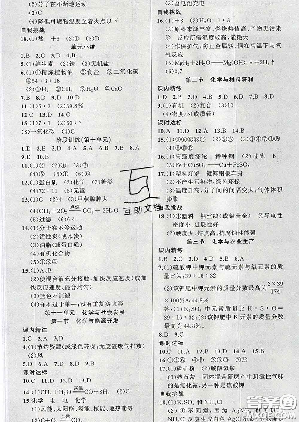 2020年黃岡金牌之路練闖考九年級(jí)化學(xué)下冊魯教版答案