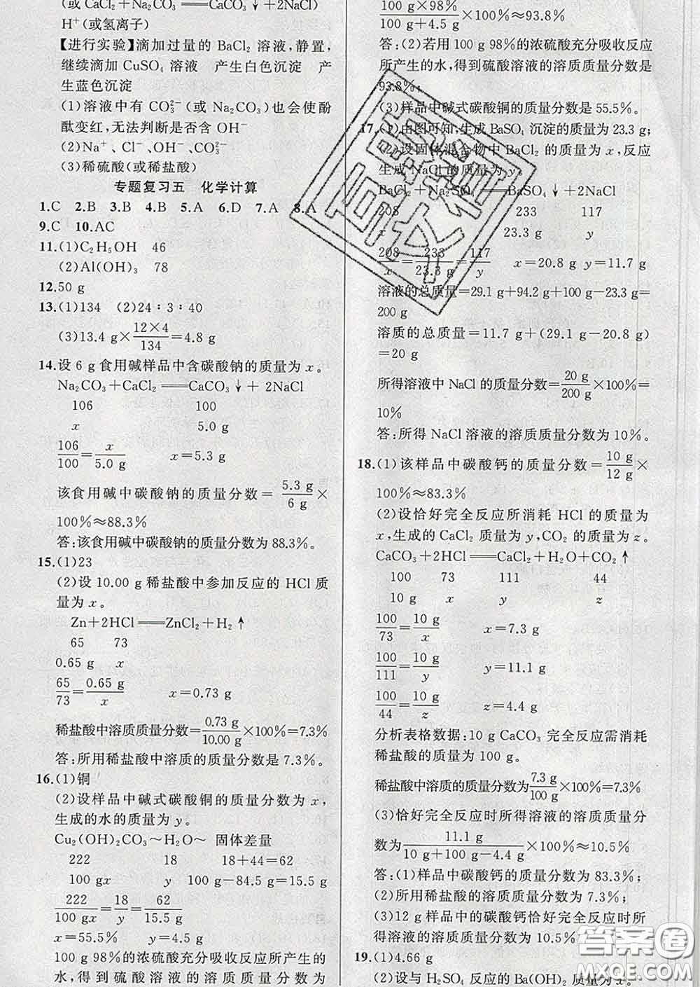 2020年黃岡金牌之路練闖考九年級(jí)化學(xué)下冊魯教版答案