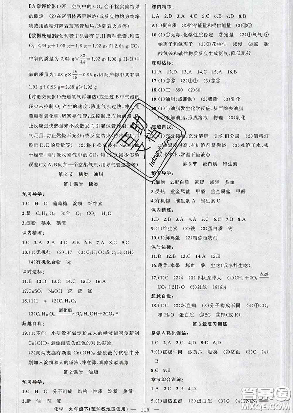 2020年黃岡金牌之路練闖考九年級(jí)化學(xué)下冊(cè)滬教版答案