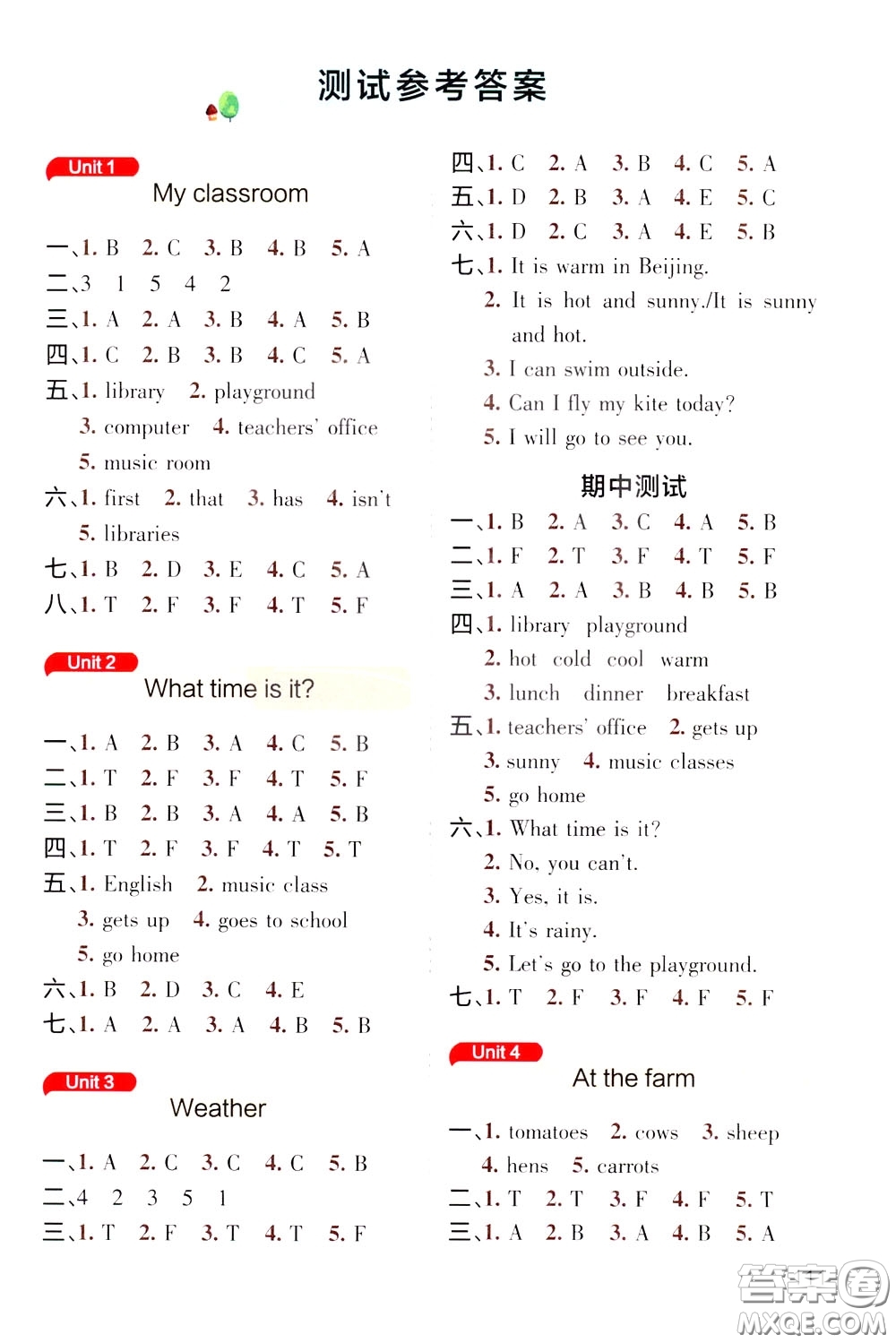遼寧教育出版社2020年小學(xué)教材搭檔英語(yǔ)四年級(jí)下RJ版人教版參考答案