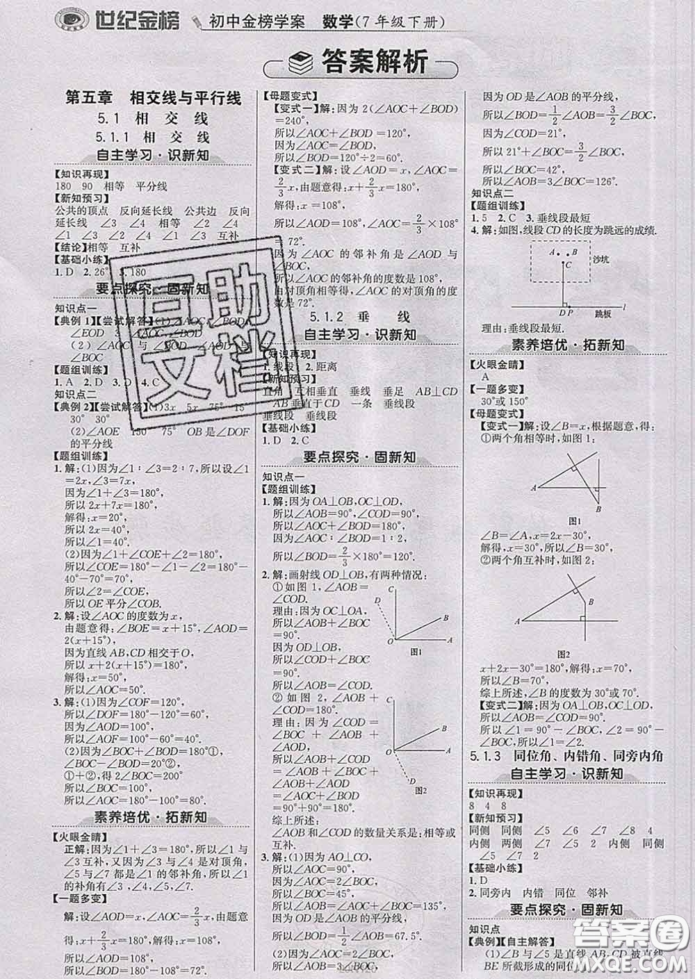 2020新版世紀(jì)金榜金榜學(xué)案七年級(jí)數(shù)學(xué)下冊(cè)人教版答案