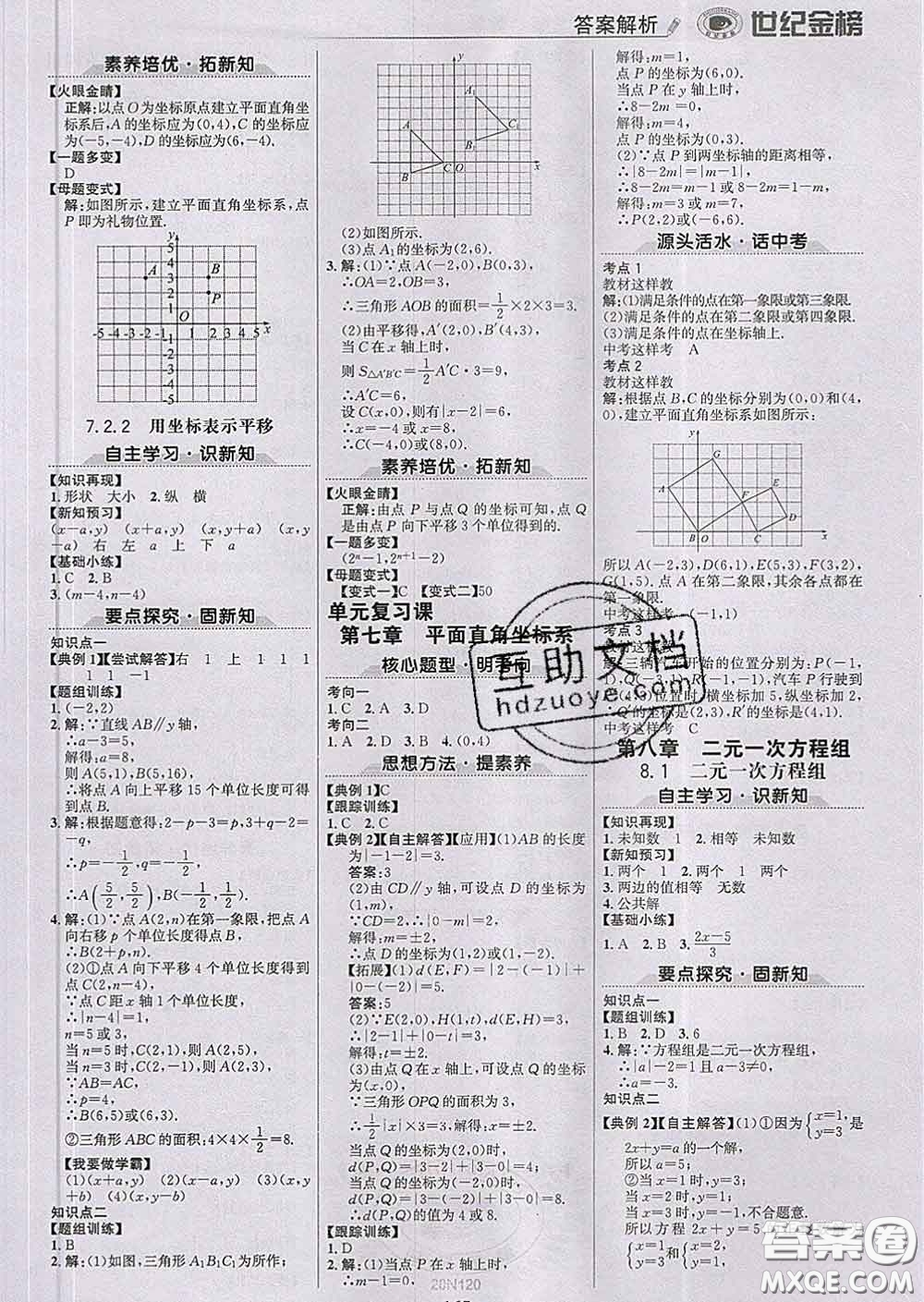 2020新版世紀(jì)金榜金榜學(xué)案七年級(jí)數(shù)學(xué)下冊(cè)人教版答案