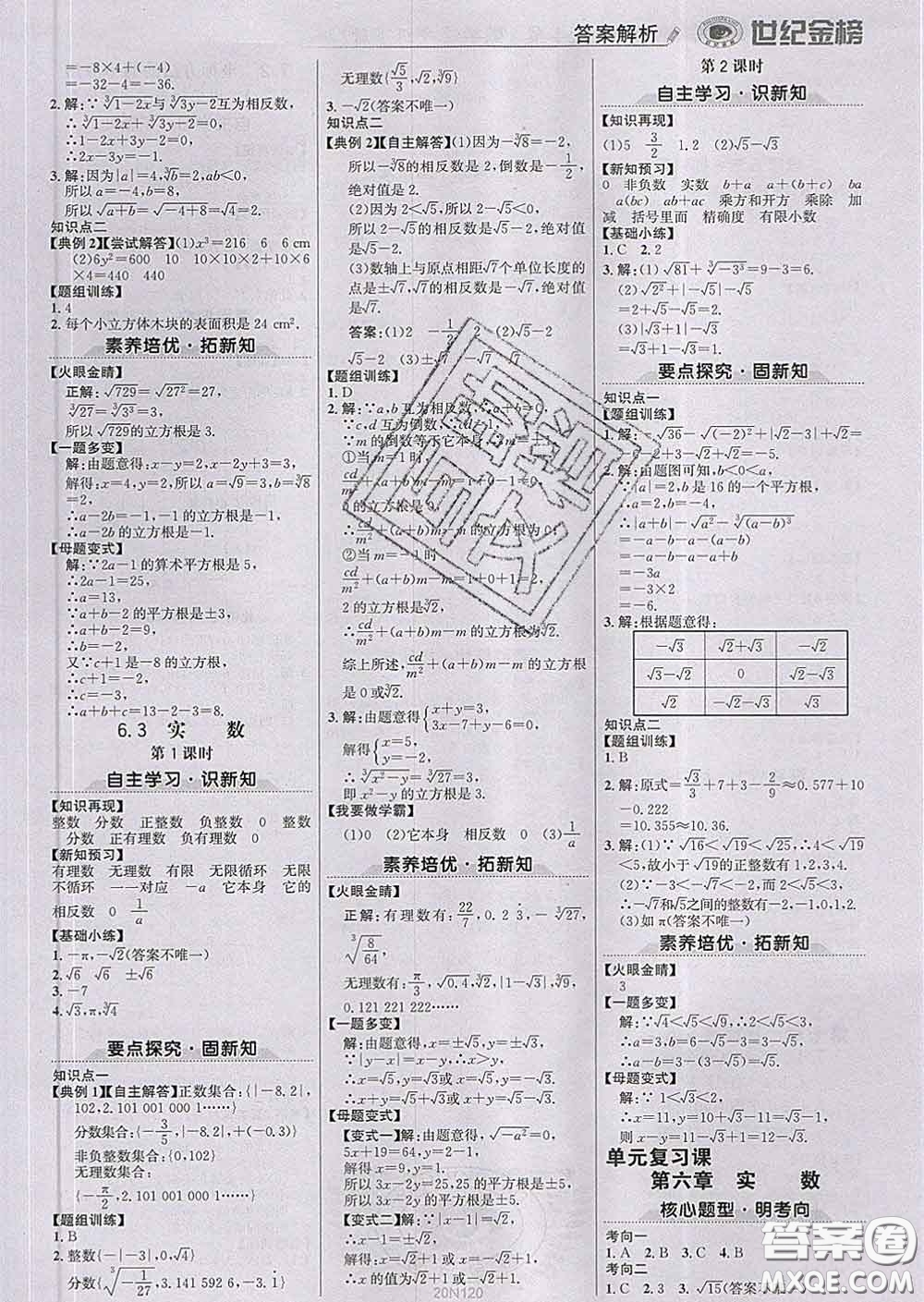 2020新版世紀(jì)金榜金榜學(xué)案七年級(jí)數(shù)學(xué)下冊(cè)人教版答案