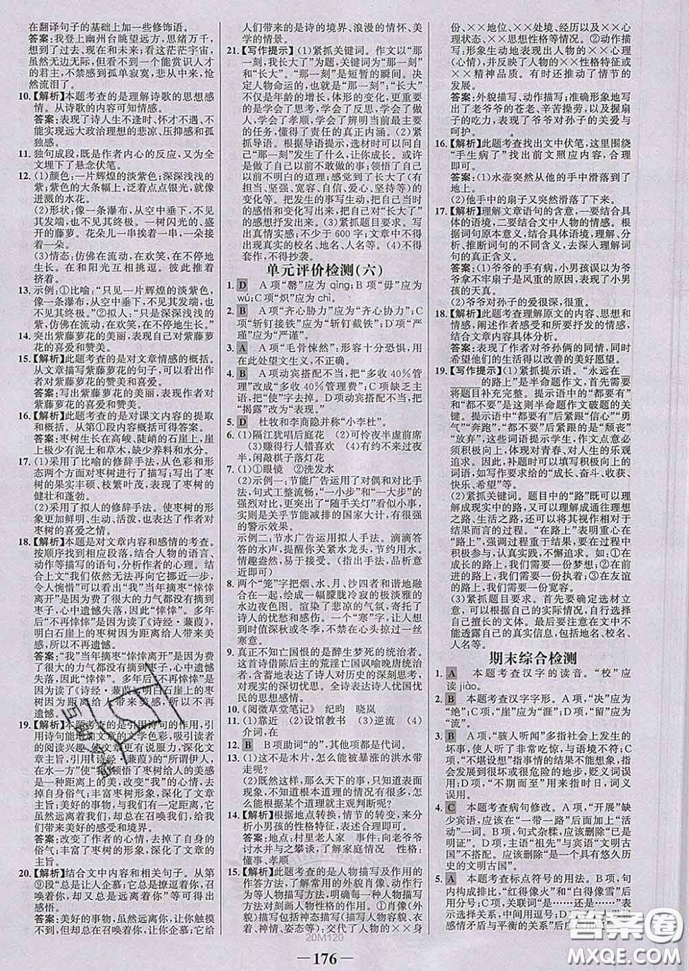 2020新版世紀金榜金榜學案七年級語文下冊人教版答案