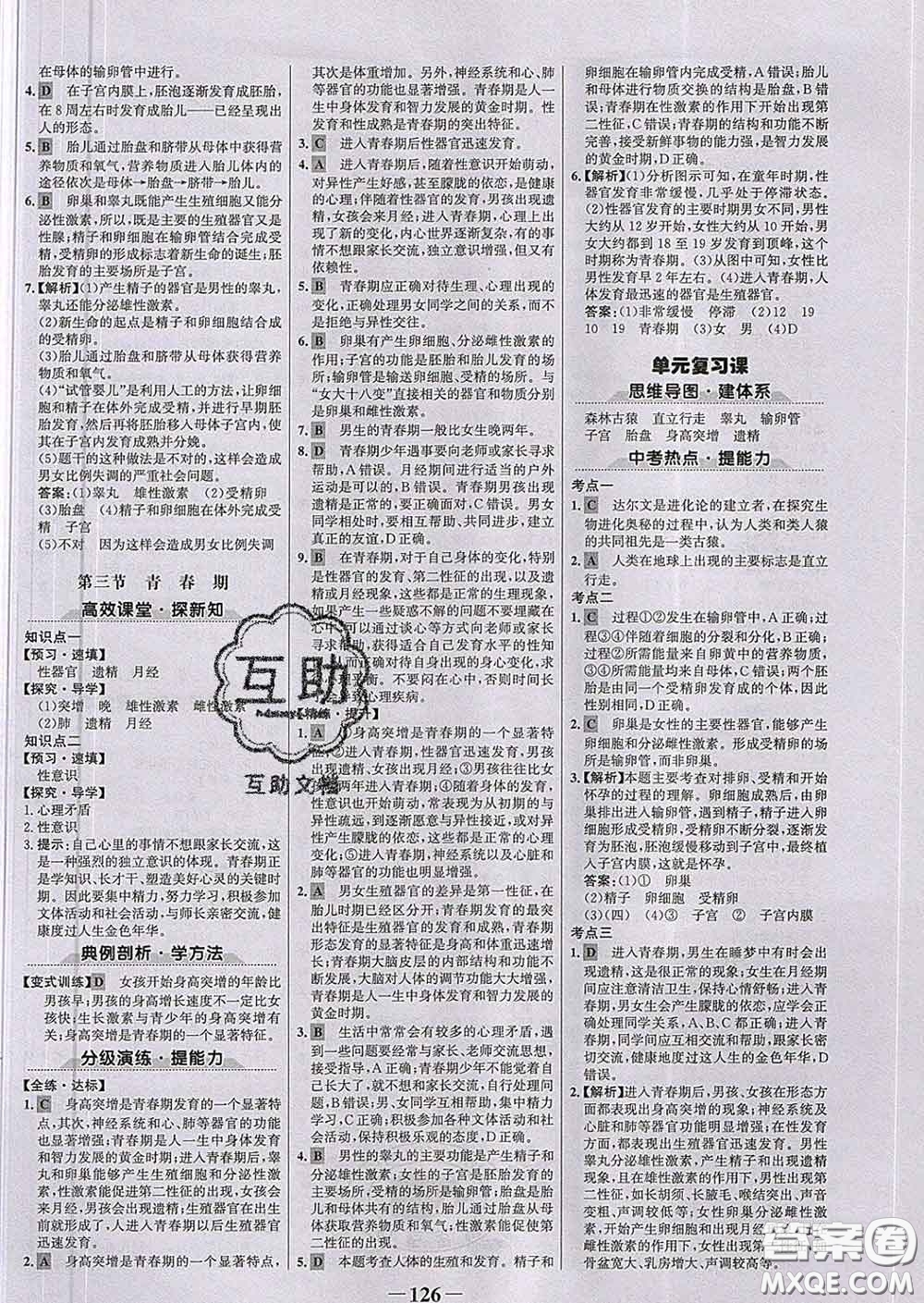 2020新版世紀金榜金榜學案七年級生物下冊人教版答案