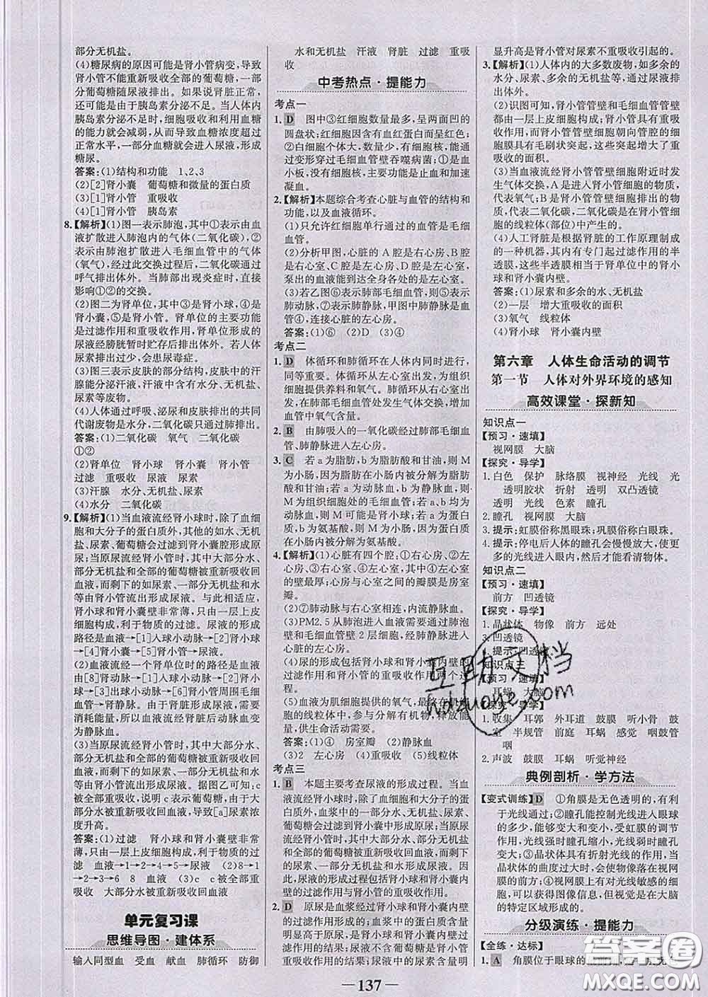 2020新版世紀金榜金榜學案七年級生物下冊人教版答案